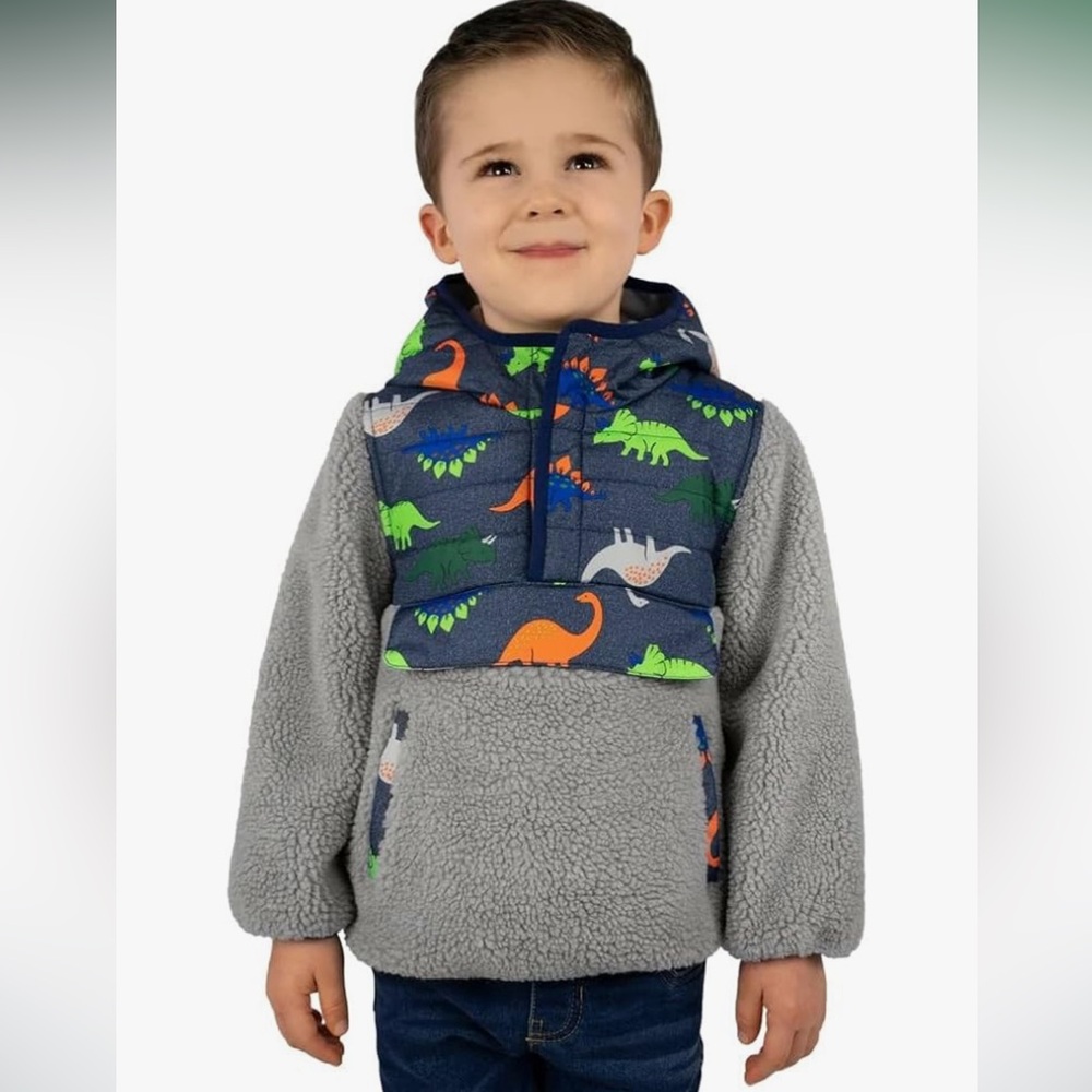 1 Madison Toddler Boys Fleece Dino Pullover Jacket with Hood NWOT 18M‎